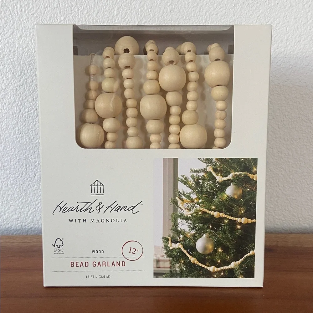 Hearth & Hand Magnolia 12’ wooden bead garland home decor holiday Christmas tree
